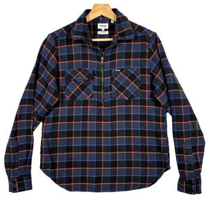 Wrangler Blue Plaid 1/4 Zip Shirt Womens XS Organic Cotton Flannel Workwear